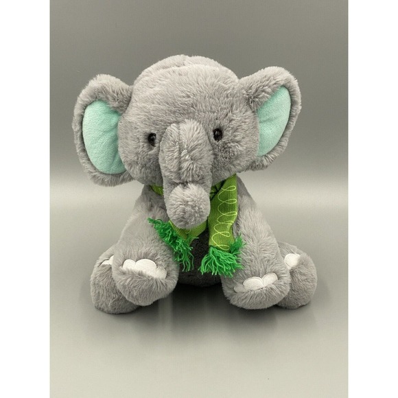 10” Gray Elephant Plush W/ Green Scarf Animal Adventure Stuffed Animal - Picture 1 of 10